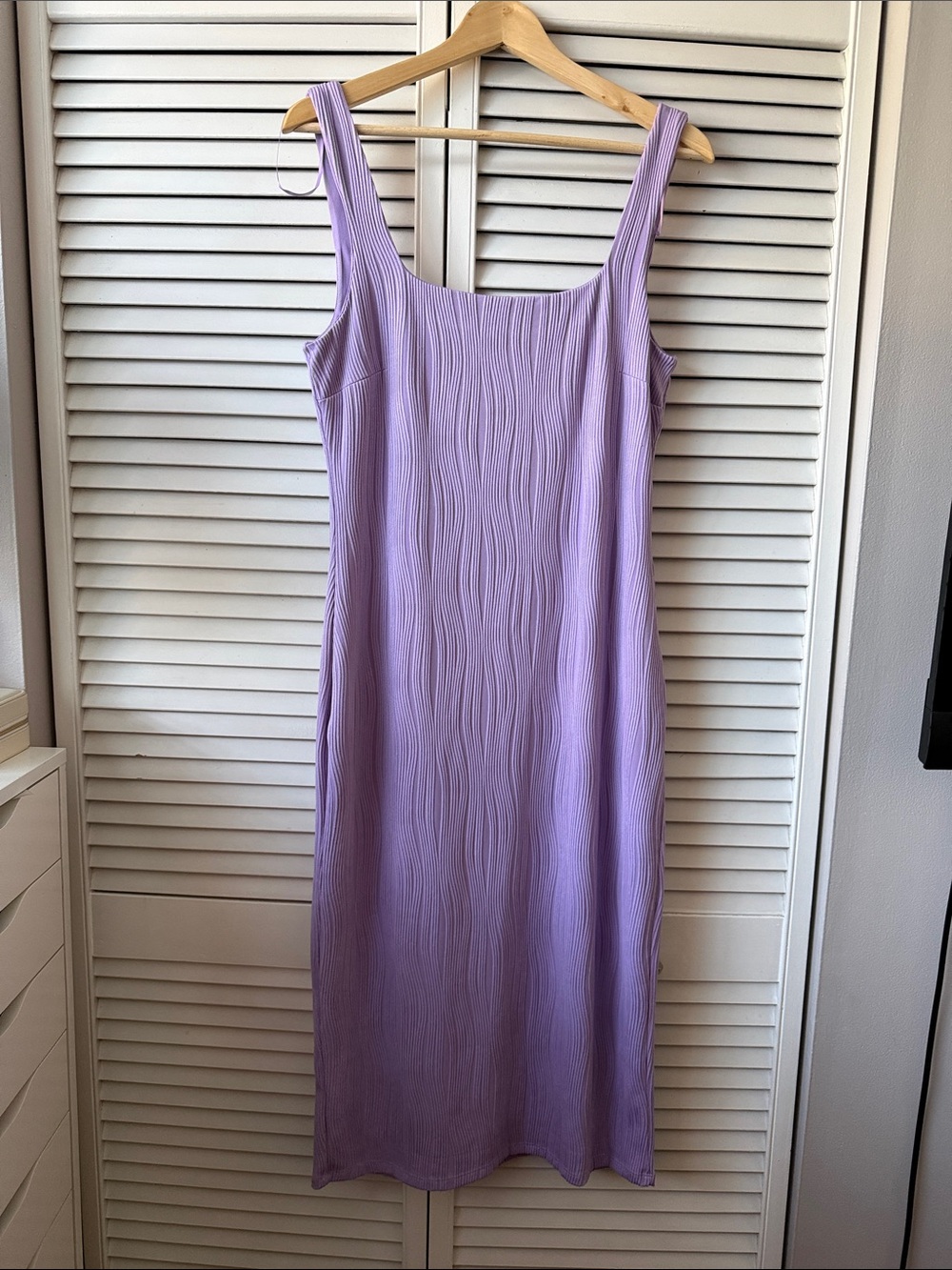 Dynamite Lavender Textured Square-Neck Midi Dress